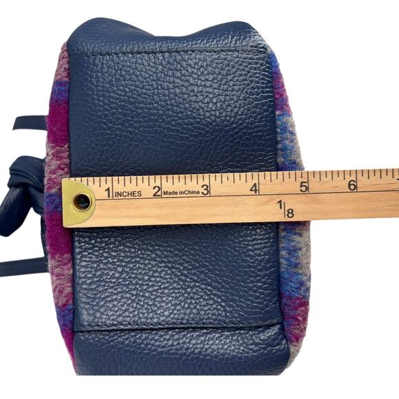 Sundance Soire Knotted Bag Blue Leather Wool Magenta Plaid Crossbody - Picture 13 of 16